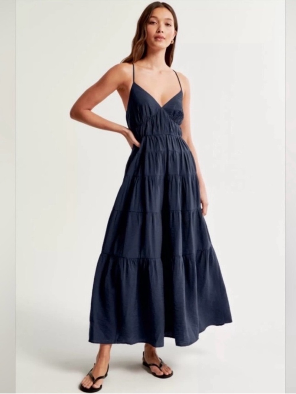 Abercrombie & Fitch Navy Spaghetti-Strap Tiered Maxi Dress
